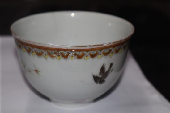 Four Chinese enamelled porcelain tea bowls largest diameter 10cm